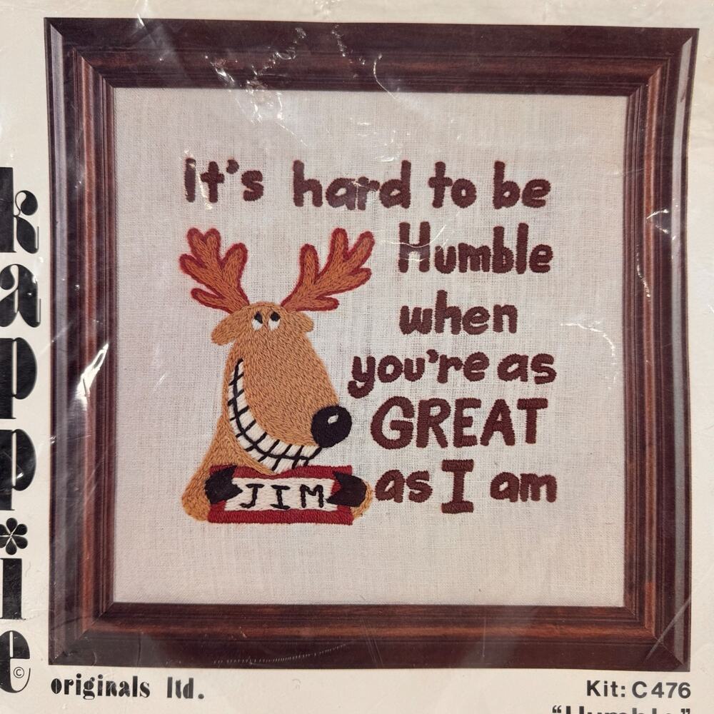 Kappie Needlepoint Kit Hard To Be Humble Moose Man Cave Wall Art 70s Personalize